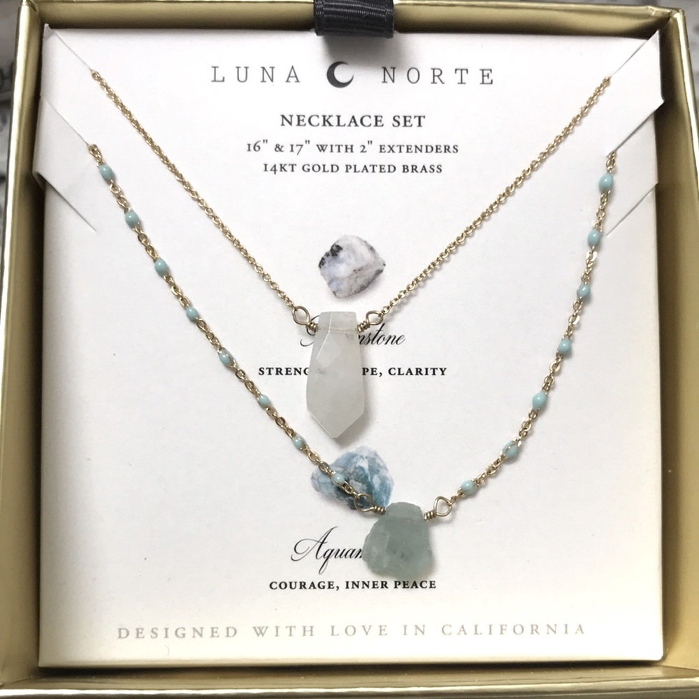 🌙LUNA NORTE Moonstone & Aquamarine Necklace Set🌙